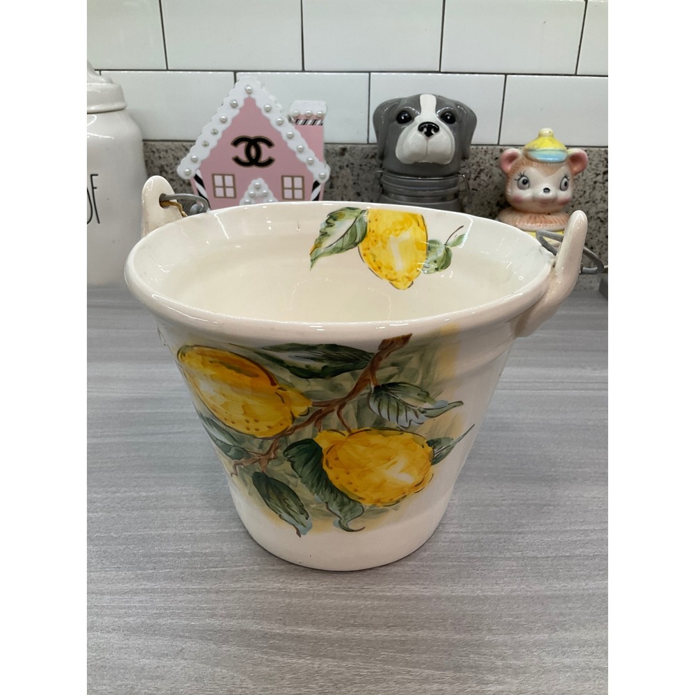 MAXCERA LEMONS COLLECTION CERAMIC PAIL BUCKET WITH‎ WOOD HANDLE - Picture 2 of 13